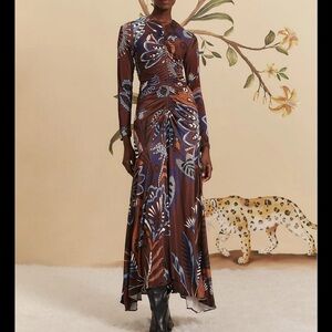 FARM Rio Floral Long Sleeve Maxi Dress - Brown and Blue